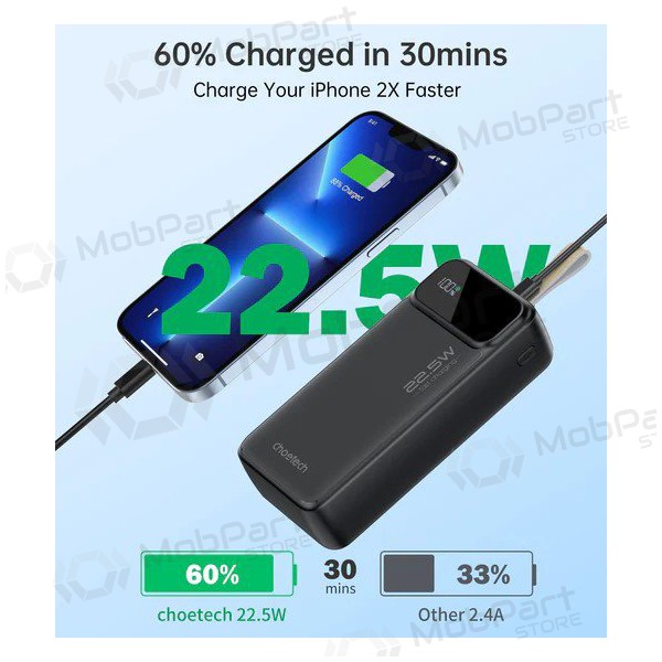 Ārējā baterija Power Bank Choetech B730 22.5W 30000mAh melna