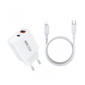 Tālruņa lādētājs Remax RP-U120 20 W USB-C + USB-A ar Lightning vadu 1 m balts