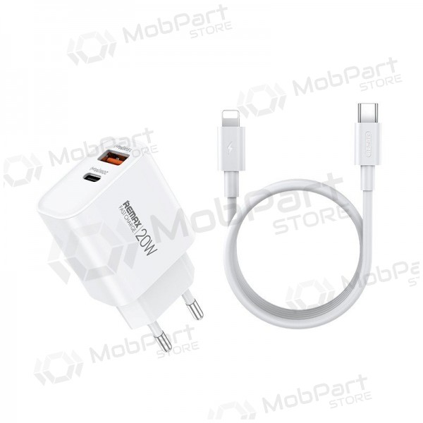 Tālruņa lādētājs Remax RP-U120 20 W USB-C + USB-A ar Lightning vadu 1 m balts