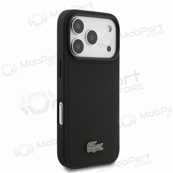 Apple iPhone 18 Pro maciņš - Lacoste PVC Iconic Petit Pique Metal Logo MagSafe (melns)