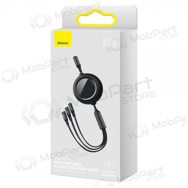 USB kabelis Baseus Bright Mirror Type-C - microUSB+Lightning+Type-C 100W 1.2m (melns) CAMLC-AMJ01