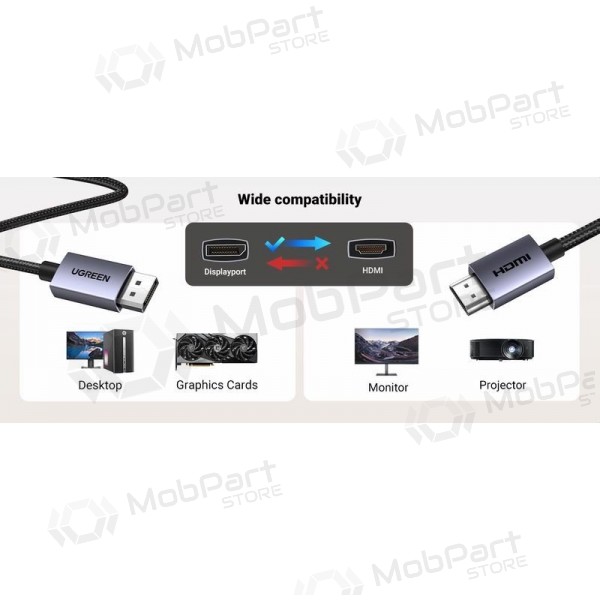 HDMI kabelis Ugreen DP125 DisplayPort uz HDMI 2 m 4K 30 Hz melns