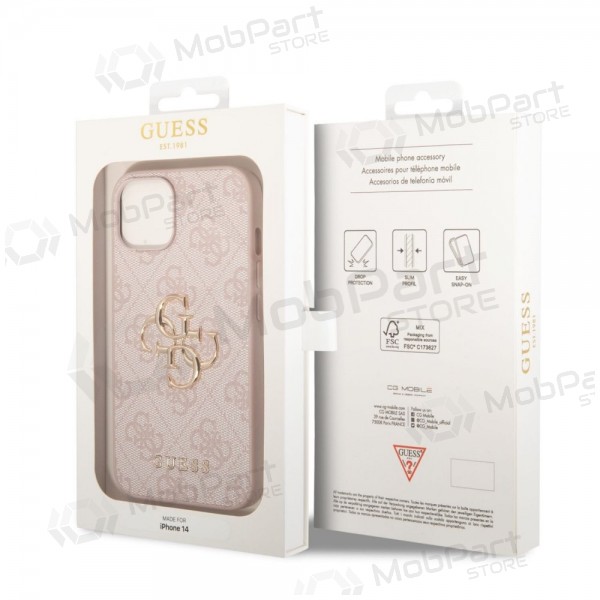 Apple iPhone 14 maciņš - Guess PU 4G Metal Logo (rozā)