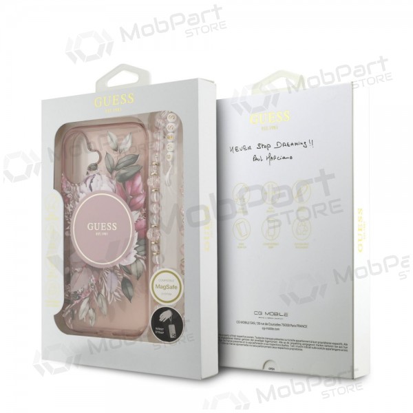 Apple iPhone 17 maciņš - Guess IML Flowers Strap MagSafe (rozā)