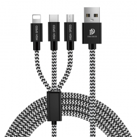 USB kabelis Dux Ducis K-ONE 3in1 microUSB-Lightning-Type-C FastCharging 1.2m