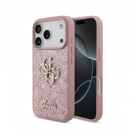 Apple iPhone 18 Pro maciņš - Guess PU Fixed Glitter 4G Metal Logo (melns)