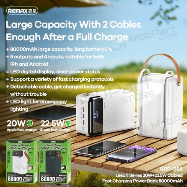 Ārējā baterija Power Bank Remax RPP-566 22.5W 80000mAh pelēka