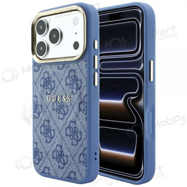 Apple iPhone 18 Pro Max maciņš - Guess PU Leather 4G Gold Frame Embossed MagSafe (zils)