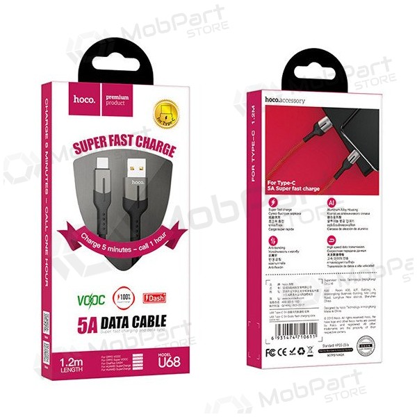 USB kabelis HOCO U68 microUSB 4A 1.2m (melns)