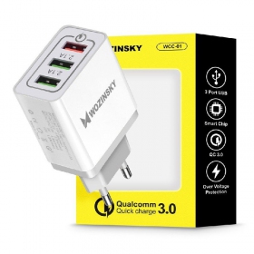 Lādētājs Wozinsky QuickCharge 3xUSB (30W 3A) (balts)