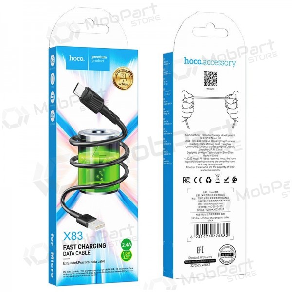 USB kabelis Hoco X83 USB-A to MicroUSB 1.0m melns