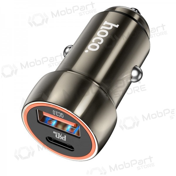 Lādētājs automobilinis Hoco Z46A USB-A/Type-C PD20W+QC3.0 pelēks