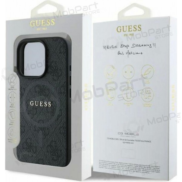 Apple iPhone 16 Pro maciņš - Guess PU Leather 4G Colored Ring MagSafe (melns)