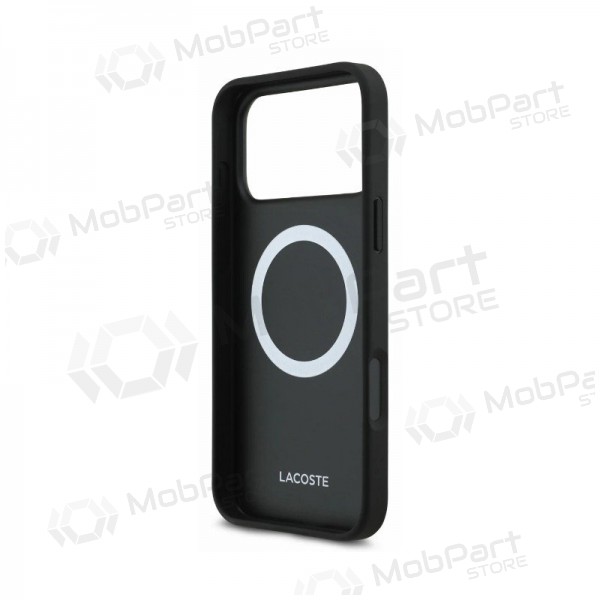 Apple iPhone 18 Pro Max maciņš - Lacoste PVC Petit Pique Semi Wrap Embossed MagSafe (melns)