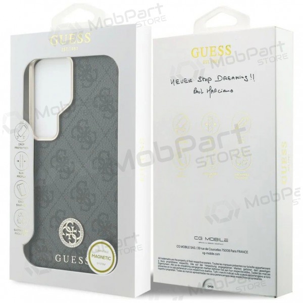 Samsung Galaxy S26 Ultra maciņš - Guess PU Leather 4G Strass Logo Gold Frame Magnetic (melns)