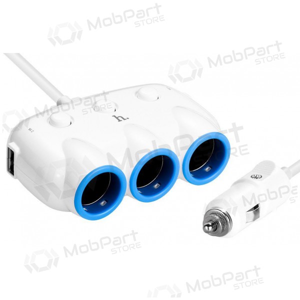 Auto lādētājs HOCO C1 TRIPLE + USB (5V 3.1A) (balts)