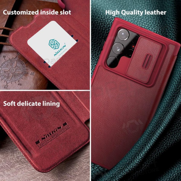 Samsung Galaxy S23 FE maciņš „Nillkin Leather“ (sarkans) Samsung Galaxy S23 FE maciņš „Nillkin Leather“ (sarkans)