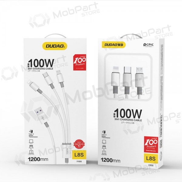 USB kabelis Dudao L8s-3in1 USB-A uz USB-C / Micro USB / Lightning 1.2 m 100 W