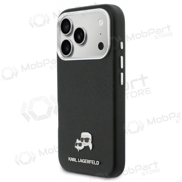 Apple iPhone 17 Pro maciņš - Karl Lagerfeld PU Karl and Choupette Heads Pins MagSafe (melns)