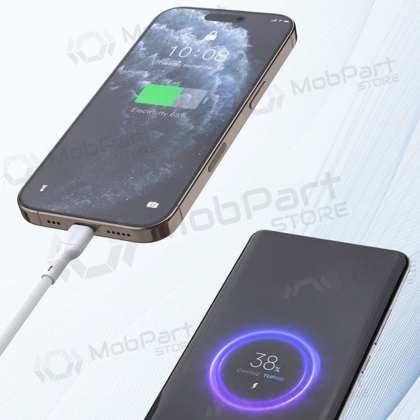 USB-C kabelis Dudao L9C USB-C uz USB-C 1 m 65 W balts