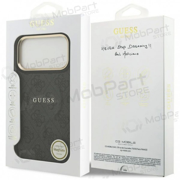Apple iPhone 17 Pro maciņš - Guess PU Leather 4G Gold Frame MagSafe (melns)