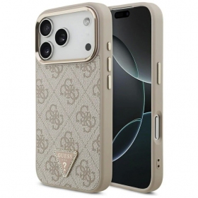 Apple iPhone 17 Pro maciņš - Guess PU Leather 4G Strass Triangle Logo Gold Frame MagSafe