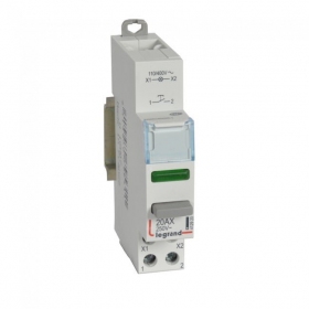 Mygtukas ant DIN bėgelioar indikacijos lempute Legrand 412920 (20A 100V/1 x N0 kontaktas)