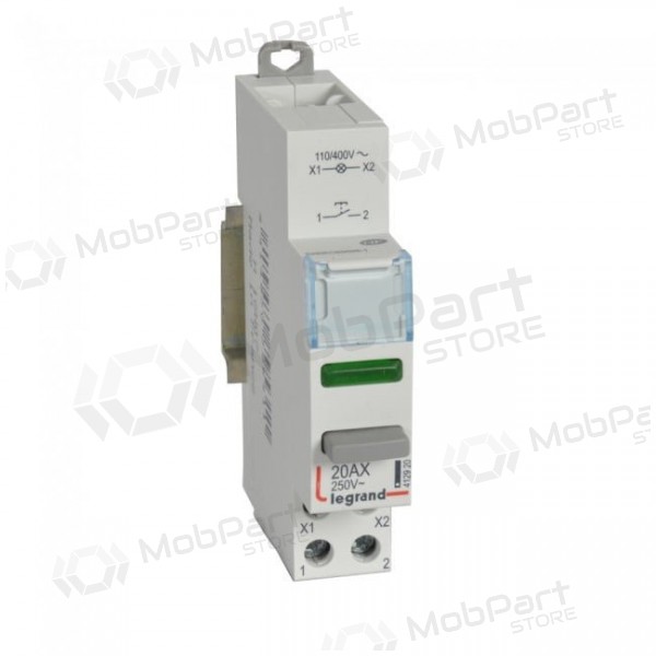 Mygtukas ant DIN bėgelioar indikacijos lempute Legrand 412920 (20A 100V/1 x N0 kontaktas)