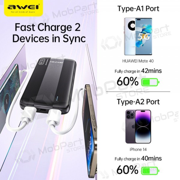 Ārējā baterija Power Bank Awei P20K 5V/2.4A 10000mAh melna