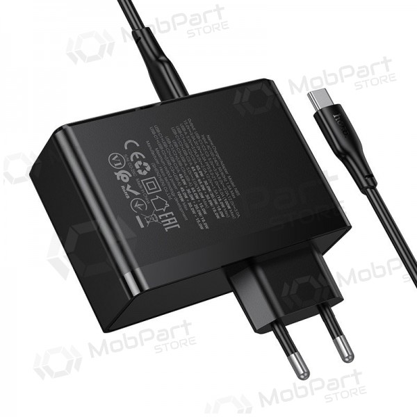 Tīkla lādētājs Hoco N85 100 W 3x USB-C + USB-A ar USB-C kabeli 2 m melns