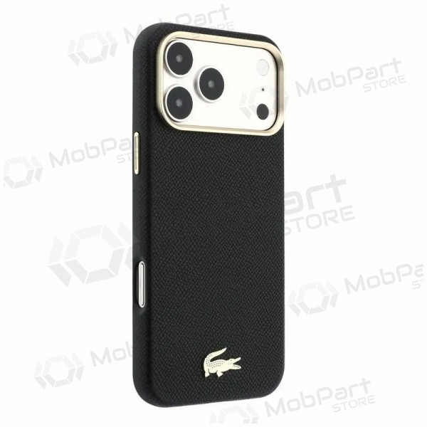 Apple iPhone 18 Pro Max maciņš - Lacoste PU Leather Champs Elysees Gold Logo MagSafe (melns)