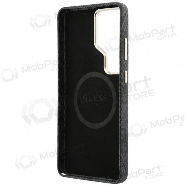 Samsung Galaxy S26 Ultra maciņš - Guess PU Leather 4G Strass Logo Gold Frame Magnetic (melns)