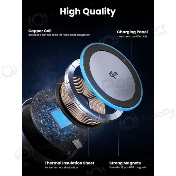 Automobilinis laikiklis-lādētājs Ugreen W708 MagSafe 15W (35970) melns