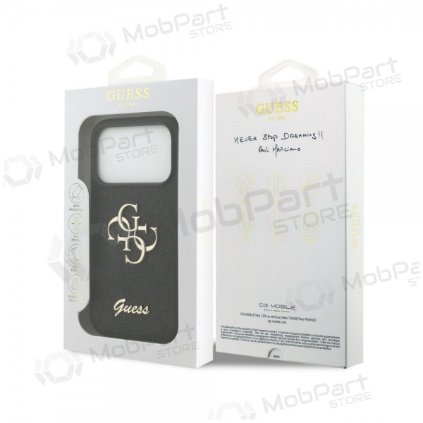 Apple iPhone 18 Pro Max maciņš - Guess PU Fixed Glitter 4G Metal Logo (melns)