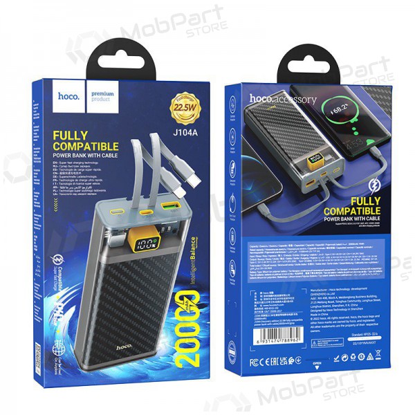 Ārējā baterija Power Bank Hoco J104A Discovery Edition 22.5W 20000mAh pelēka