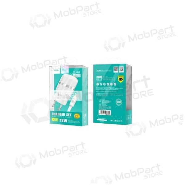 Lādētājs FastCharge HOCO C41A Wisdom Dual USB + microUSB kabelis (5V 2.4A) (balts)