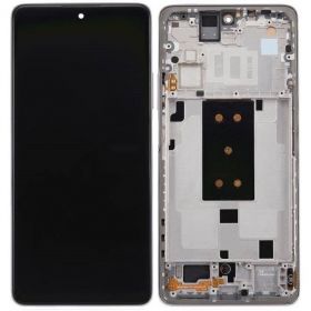 Ekranas Xiaomi 11T 5Gar lietimui jautriu stikliuku un rėmeliu Moonlight White/Silver oriģināls (service pack)