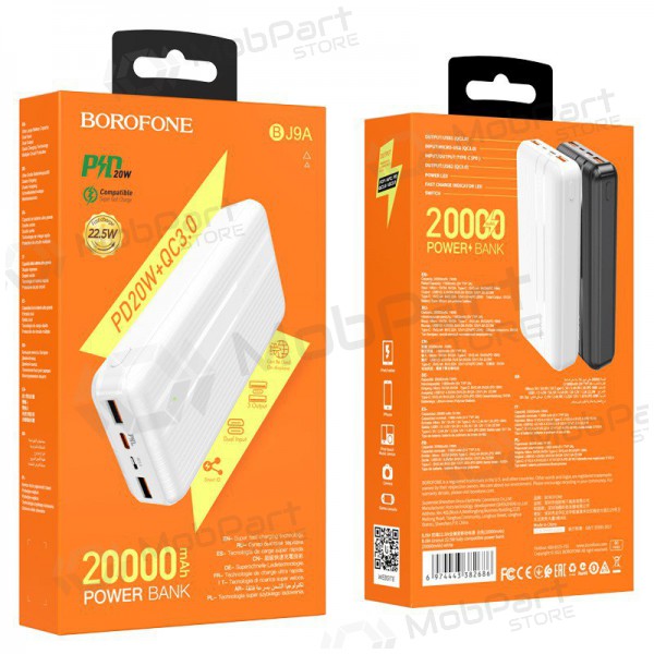 Ārējā baterija Power Bank Borofone BJ9A Type-C PD+Quick Charge 3.0 (3A) 20000mAh balta