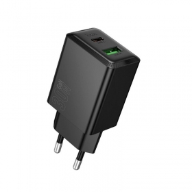 Tālruņa lādētājs Hoco N71 30 W GaN USB-C + USB-A melns