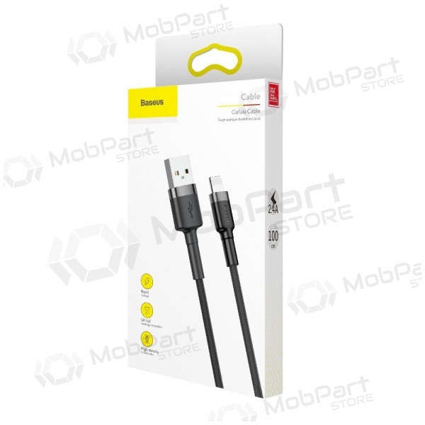 USB kabelis Baseus Cafule USB-A to Lightning 2.4A 1.0m pelēks-melns CALKLF-BG1