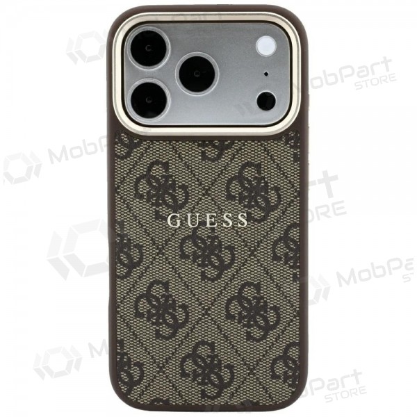 Apple iPhone 18 Pro Max maciņš - Guess PU Leather 4G Gold Frame Embossed MagSafe (brūns)
