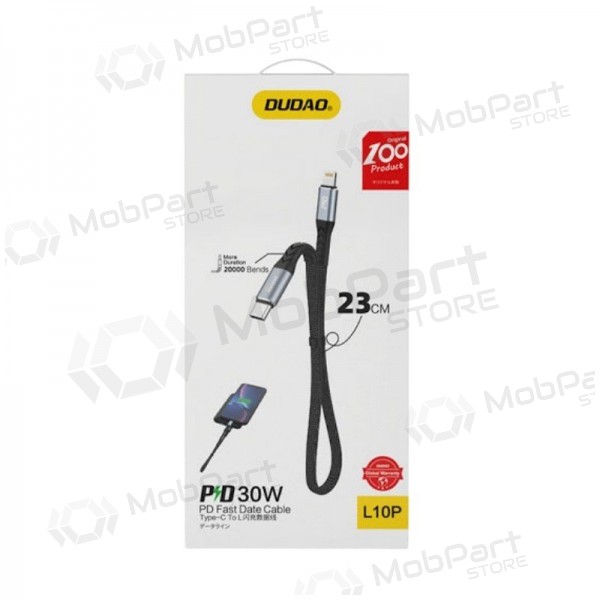 Lightning kabelis Dudao L10P USB-C uz Lightning 0.23 m 20 W melns