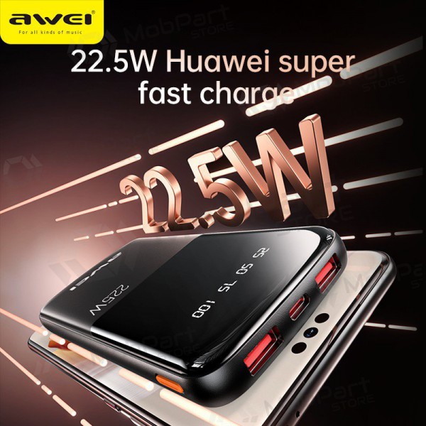 Ārējā baterija Power Bank Awei P10K 22.5W 10000mAh melna