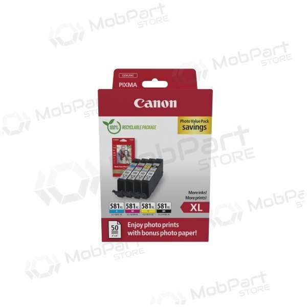 Canon CLI-581XL (2052C004) foto vērtību iepakojums tintes kasetņu komplekts, C/M/Y/BK