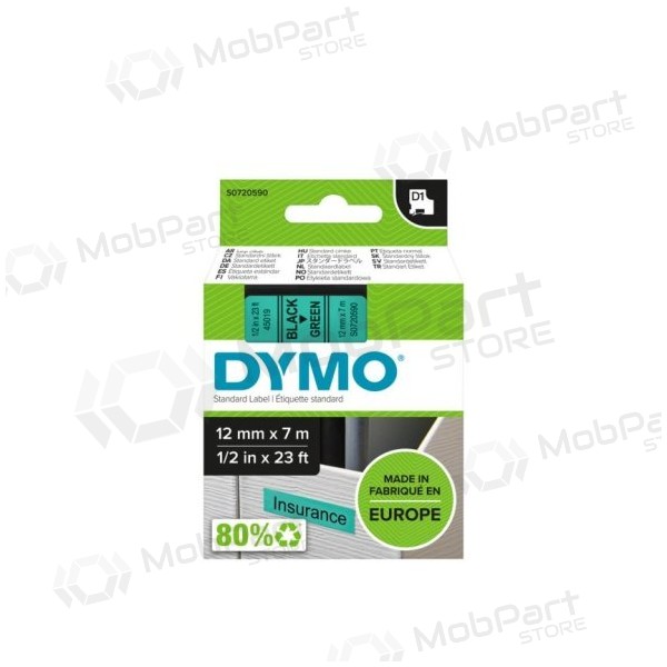Dymo 45019 (S0720590) Lente 12mm x 7m, melns uz zaļa