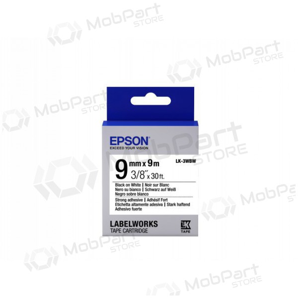 Epson etiķešu kasetne LK-3WBW, spēcīgas saķeres, melna uz balta, 9mm (9m).